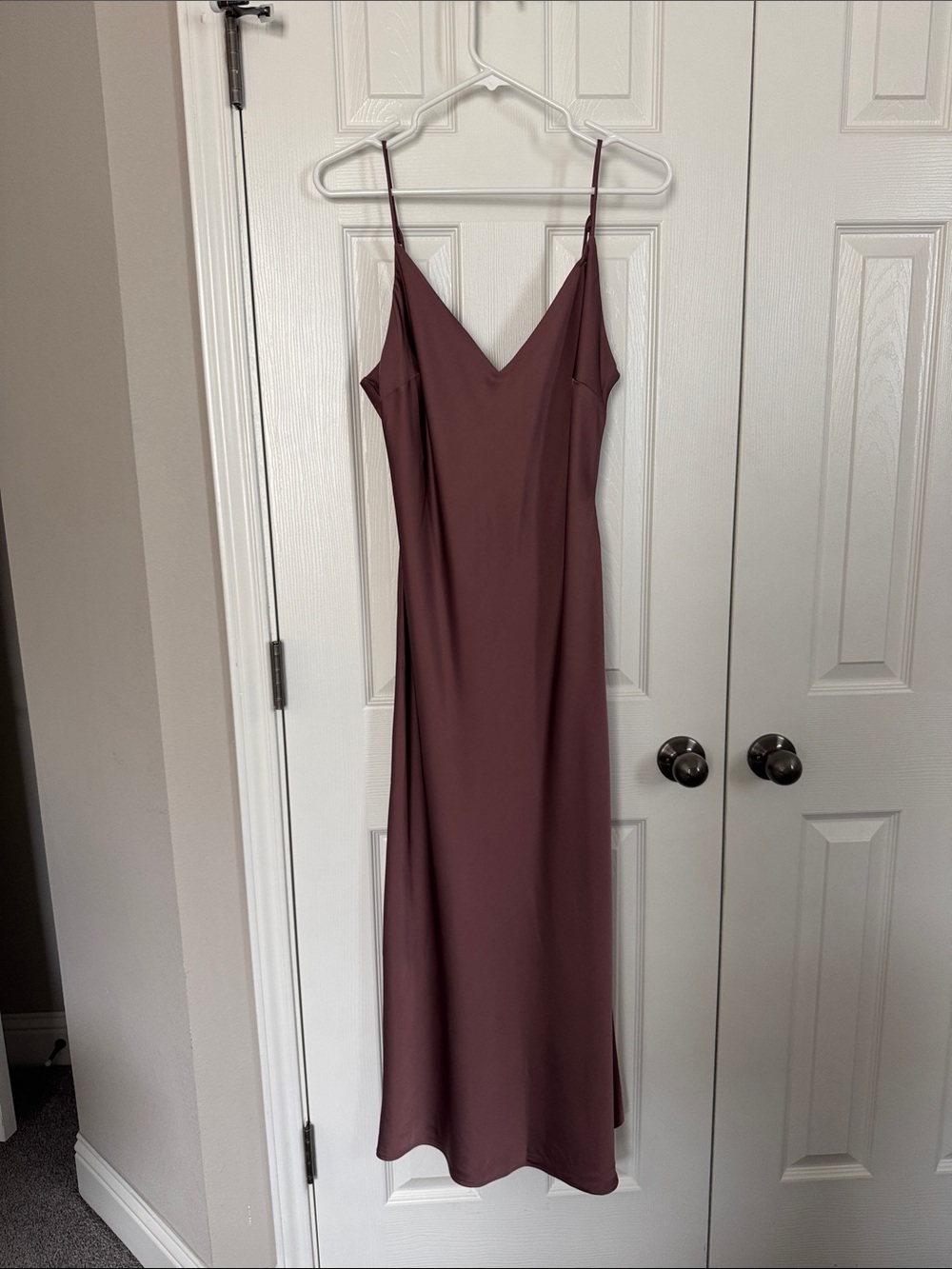 Dynamite Dusty Mauve Slip Midi Dress - V-Neck Spaghetti Straps